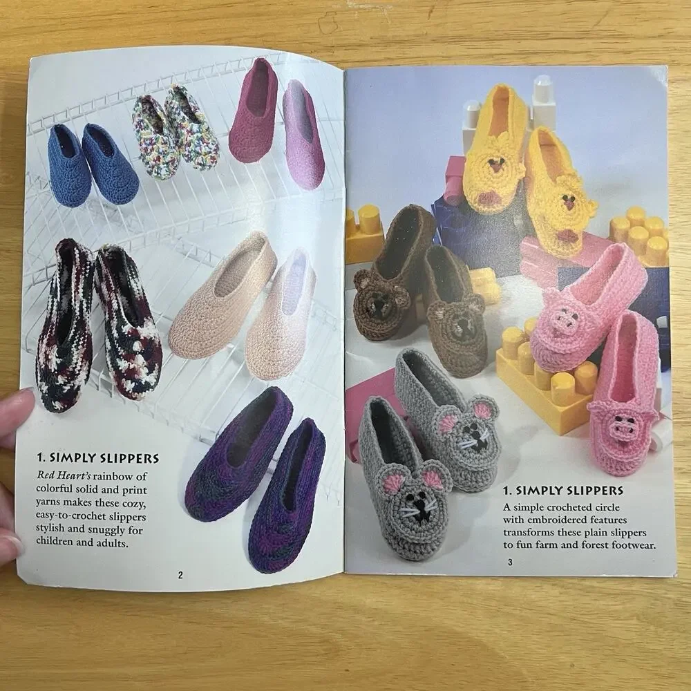 Red Heart Creature Comforts Knit and Crochet Slipper Patterns Vintage 1996